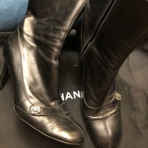 Black Chanel leather boots ankle boots 39 7.5